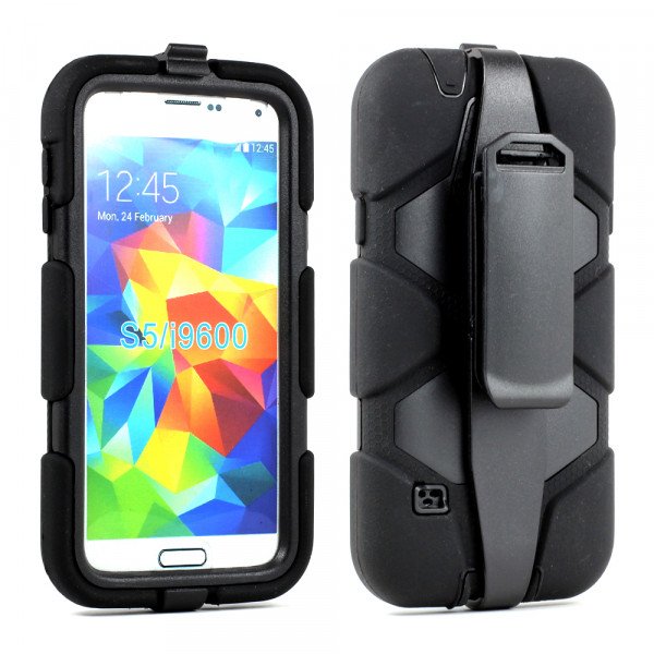 Wholesale Samsung Galaxy S5 Armor Shield Case Screen and Holster Clip (Black Black)